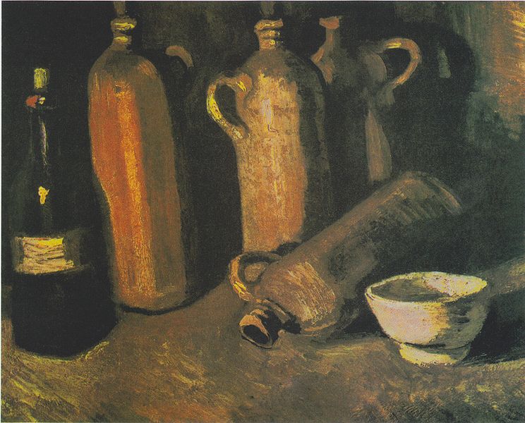 Vincent Van Gogh bottles and white bowl